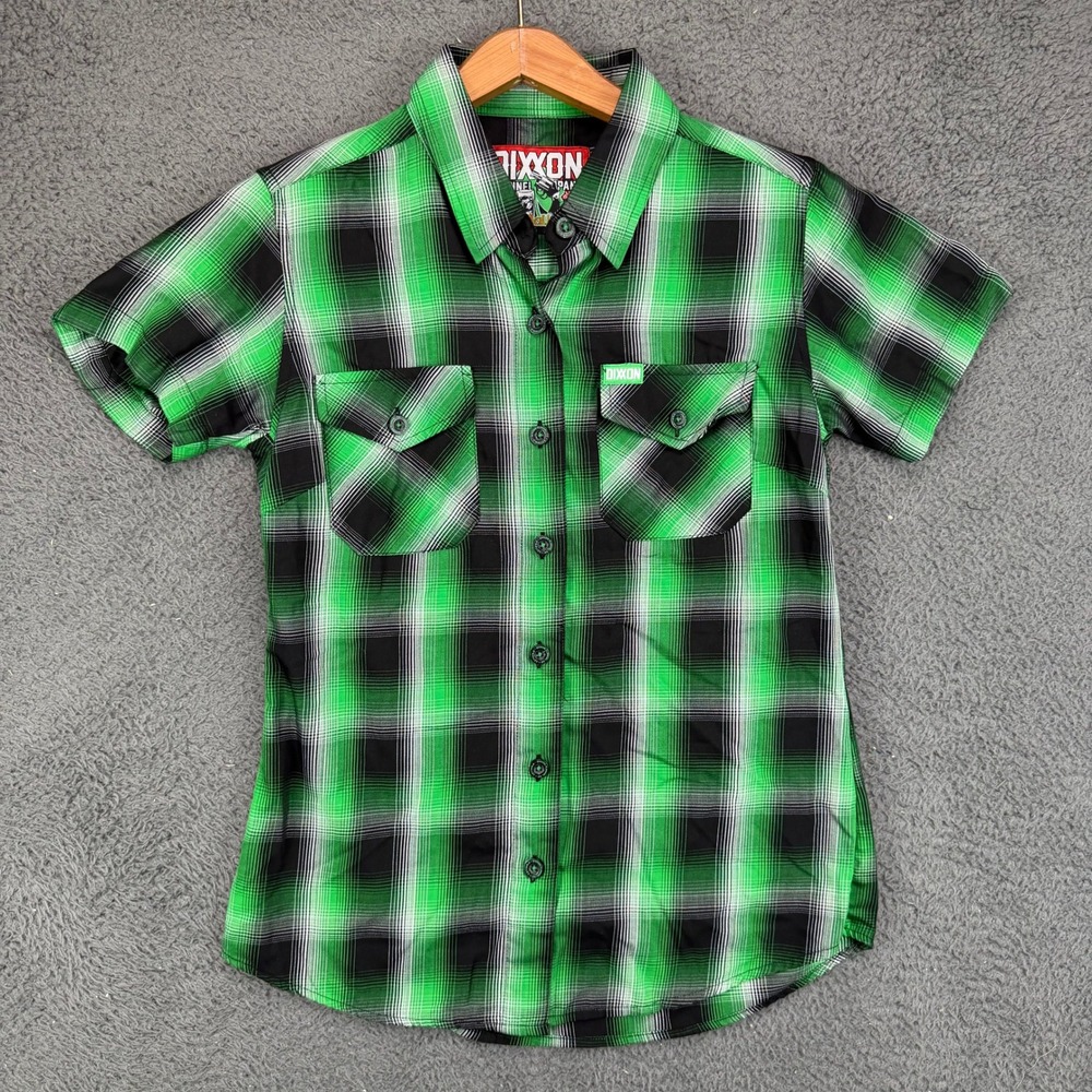 Dixxon Flannel O Malley Kids Small Green Black‎ Plaid Short Sleeve Button Shirt